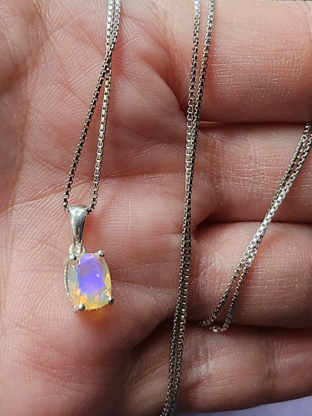 VTG Natural Genuine Ethiopian Fire Opal Necklace 925 Italy 30” Chain Very Clear!